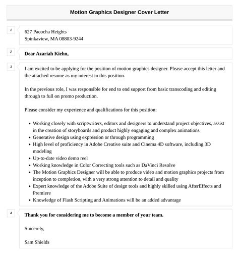 Motion Graphics Designer Cover Letter Velvet Jobs