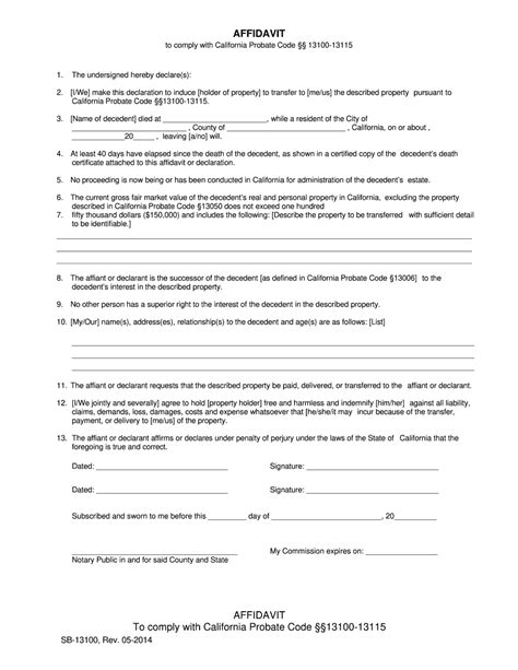 Small Estate Affidavit California Form Affidavitform Net