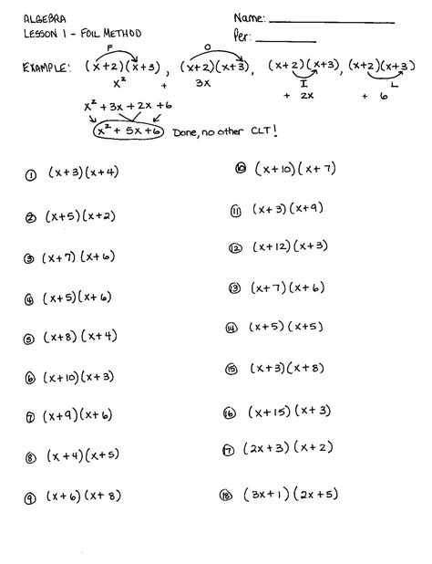 Foil Method Math Problems Worksheets Library