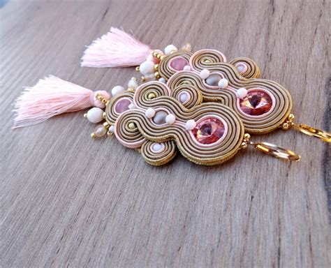 Nude Tassel Earrings Long Sparkling Bridal Earrings Pink Etsy