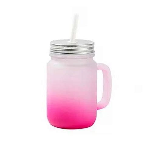 Caneca Mason Jar De Vidro Jateado Degrade Rosa Ml Lf Sublima O