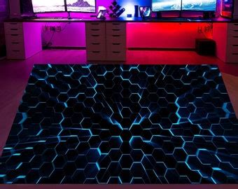 Gamer Rug Cool Neon Hexagons Rug Gaming Decor E Sport Rug Gaming