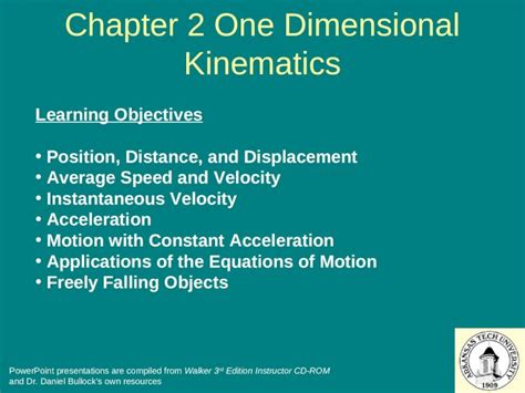 Ppt Chapter 2 One Dimensional Kinematics Learning Objectives Position