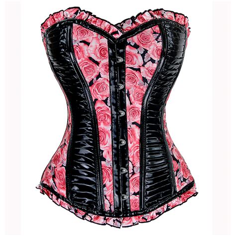 Printed Roses And Leather Corset N4523