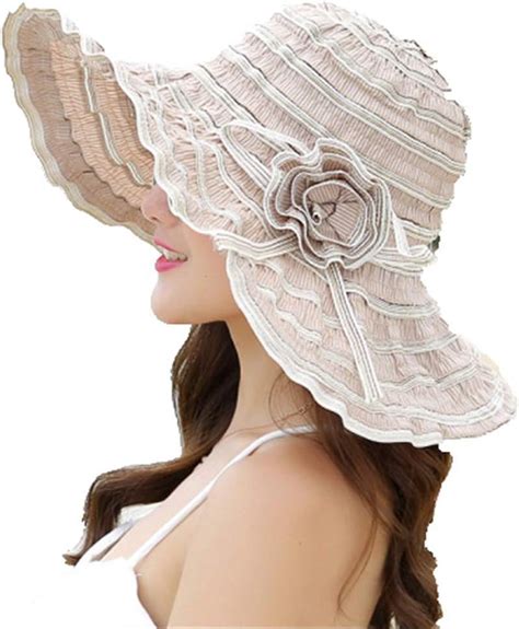 Sombrero De Sol De Ala Ancha Grande Con Flor Ajustable Para Mujer