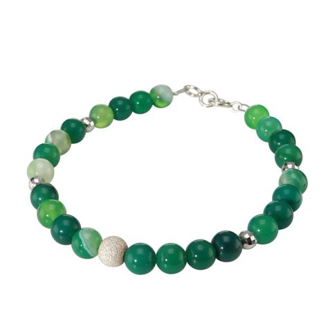 Bracelet Agate Verte 6mm Et Argent Ref 54632