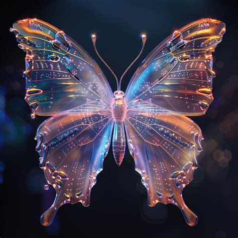 Futuristic Transparent Fluorescent Butterfly D Rendering D