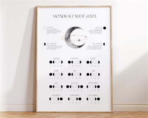 Mondkalender 2023 Druckbarer Kalender Mondphasen Poster Mond Etsy