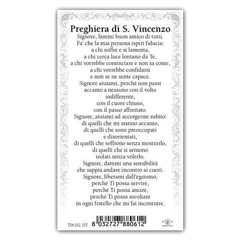 Holy Card Saint Vincent De Paul Prayer ITA 10x5 Cm Online Sales On