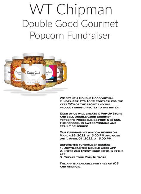 Double Good Gourmet Popcorn Fundraiser W T Chipman Middle