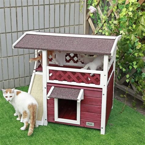 Out Of Stock PETSFIT Outdoor Cat House With Scratching Pad Red