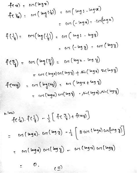 If F X Cos Log X Then Show That Fleft Dfrac 1 X Right Fleft