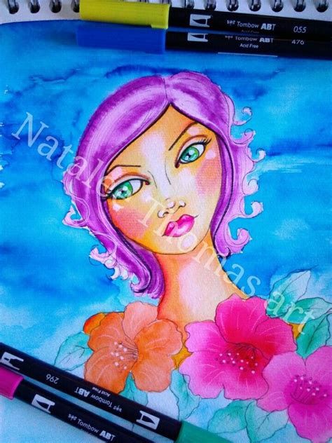 Natalee Thomas Whimsical Girl Mixed Media Watercolor Tombow