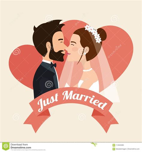 Just Married Couple Kissing Avatars Characters Stock Vector