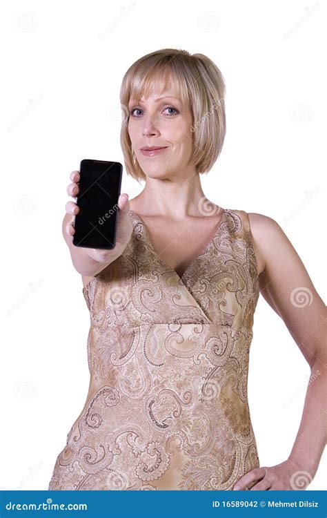 Beautiful Woman Holding A Cell Phone Stock Photo Image Of People