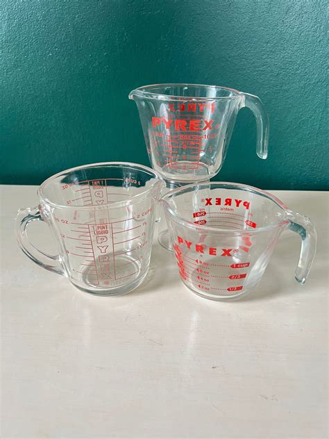 Vintage Pyrex Measuring Cups 1 Cup 2 Cups And 8 Cups Made In Usa 1960s