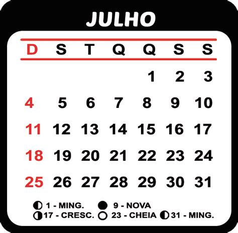 Calendário Julho 2021 Feriados e Fases da Lua Imagem Legal