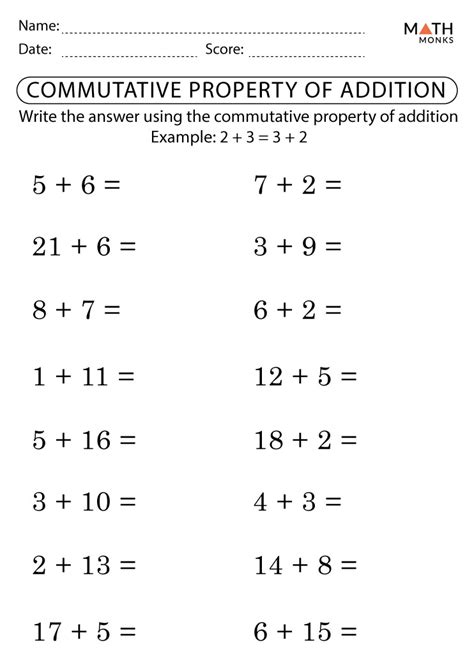 Addition Commutative Property Worksheets