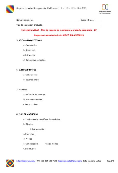 Recuperacion BM 11mos 2P Segundo periodo Recuperación Undécimos