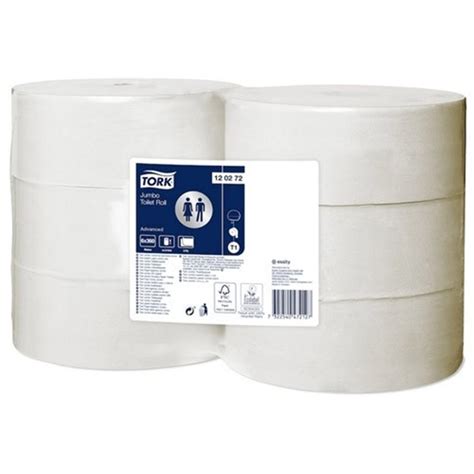 TORK Papier Toilette 6 Grands Rouleaux Jumbo 2 Plis Blanc