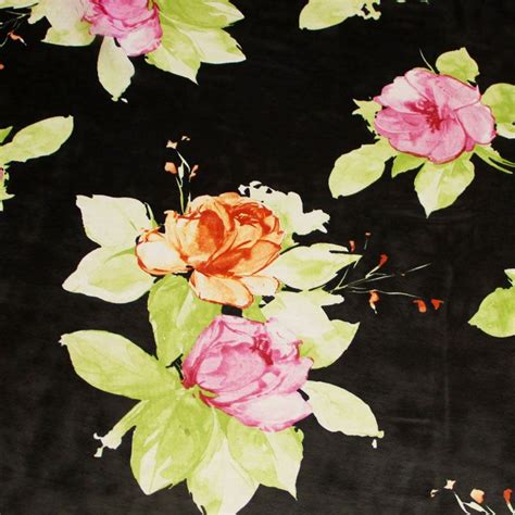 Georgette Viscose Fleuri Rose Orange Fond Noir Vendu Au M Tre