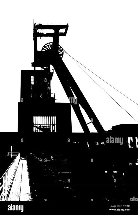 Black And White Coal Mine Headframe Silhouette Vector Industrial