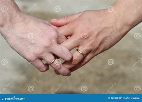 Interlaced Hands With Wedding Rings Stock Image Image Of Engagement