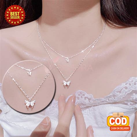 Jual Kalung Titanium Wanita Korea Liontin Kupu Kupu Rantai Klavikula