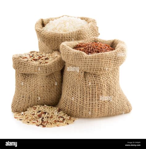 Rice In Sack Bag On White Background Stock Photo Alamy