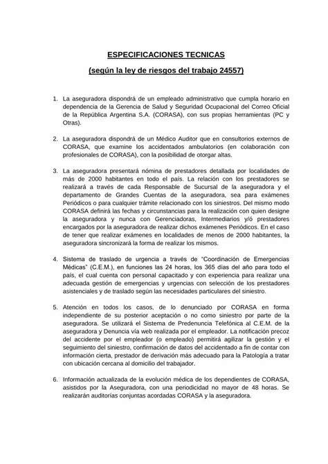 Pdf Especificaciones Tecnicas Seg N La Ley De Riesgos Del