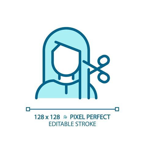 2D Pixel Perfect Editable Woman With Haircut At Spa Blue Icon Isolated