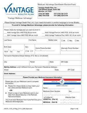 Fillable Online Enrollment Election Form Vantage Health Plan Inc