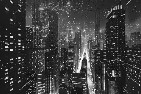 Cityscape At Night In Black And White Premium Ai Generated Image