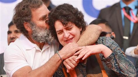 Rahul Gandhi Kisses Priyanka Gandhi On Stage Of Bharat Jodo Yatra Netizens Say Bhai Behen Ka