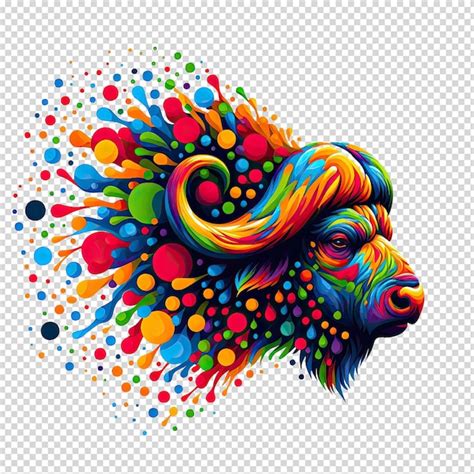 Premium PSD | A drawing of a lion with colorful spots on it