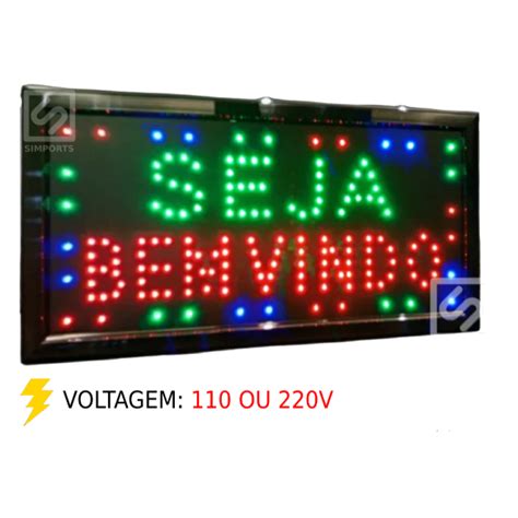 Placa Painel Letreiro De Led Luminoso Em Escrita Seja Bem Vindo V