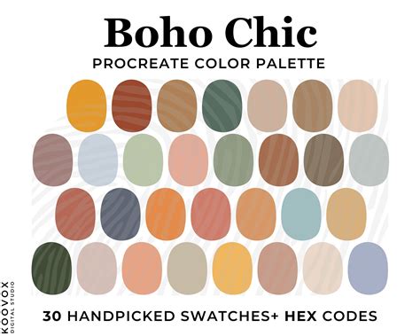 Boho Color Palette For Procreate Boho Procreate Swatches Hex Etsy