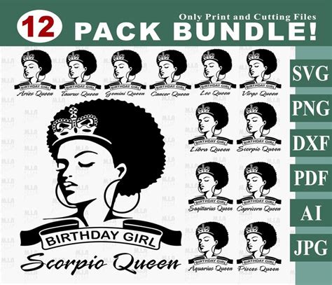 Zodiac Birthday Queens SVG Bundle Zodiac Queens Svg Afro Birthday