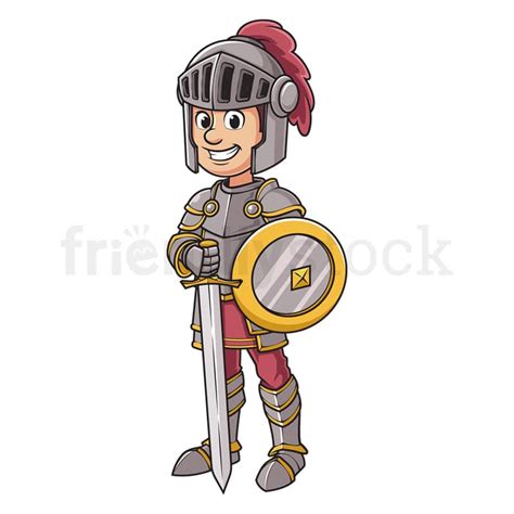 Cartoon Medieval Knight In Armor Vector Clip Art Illustration