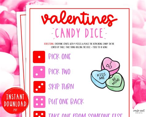 Valentines Day Candy Dice Game Valentines Day Party Etsy