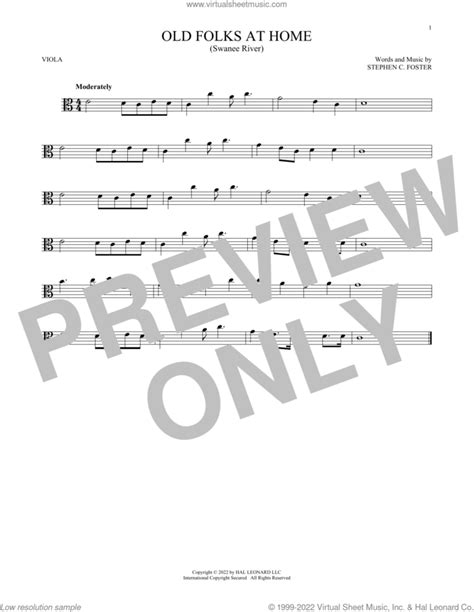 Old Folks At Home Swanee River Sheet Music For Viola Solo PDF