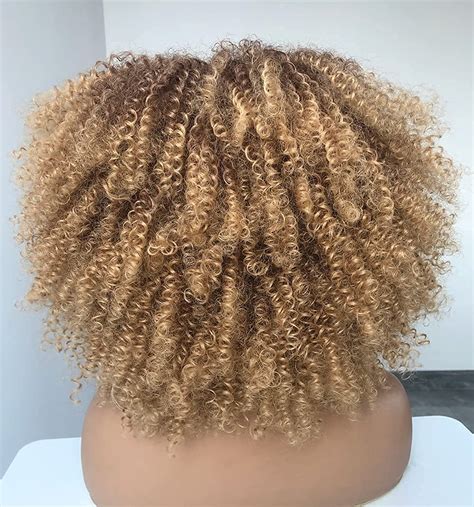 Annivia Ombre Blonde Afro Short Kinky Curly Wig With Bangs For Black