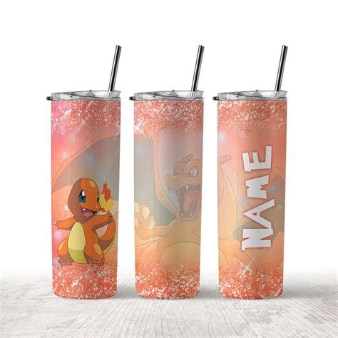 Personalized Name Pkm Charmander D Oz Skinny Tumbler Wrap Png