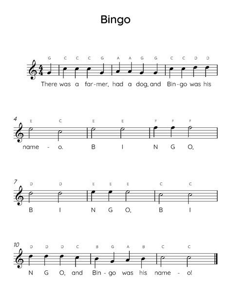 Bingo - Easy Piano Sheet Music