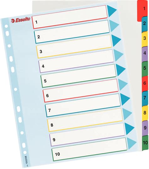 Przekładki kartonowe numeryczne z kolorowymi indeksami Esselte
