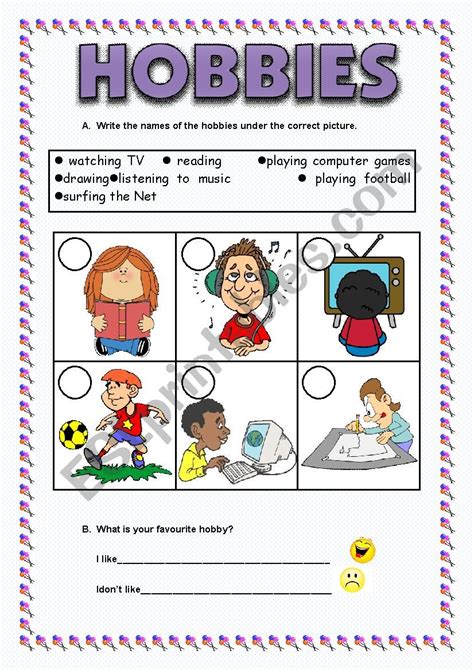 Hobbies ESL Worksheet By Jfaraujo