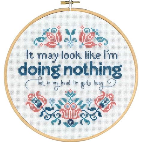 Permin Counted Cross Stitch Kit With Hoop Doing Nothing Diam 20cm