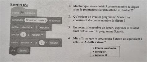 Exercice n3 quand est cliqué demander Choisir un nombre et attendre