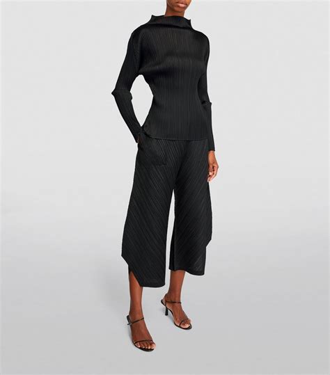 Womens Pleats Please Issey Miyake Black Pleated Cropped Trousers