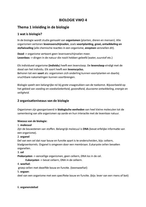 Samenvatting Boek Biologie Voor Jou Vwo Biologie Vwo Thema